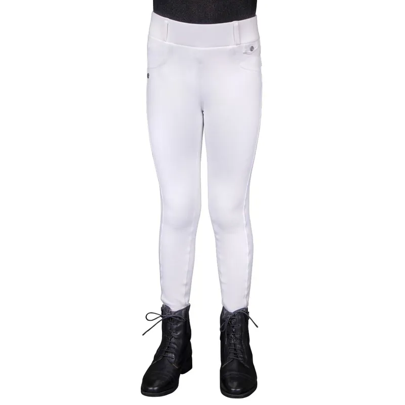 QHP Juliet Winter Full Grip Junior Riding Tights - White