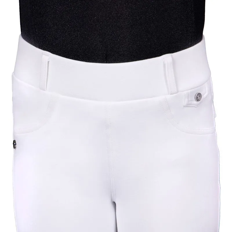 QHP Juliet Winter Full Grip Junior Riding Tights - White-1
