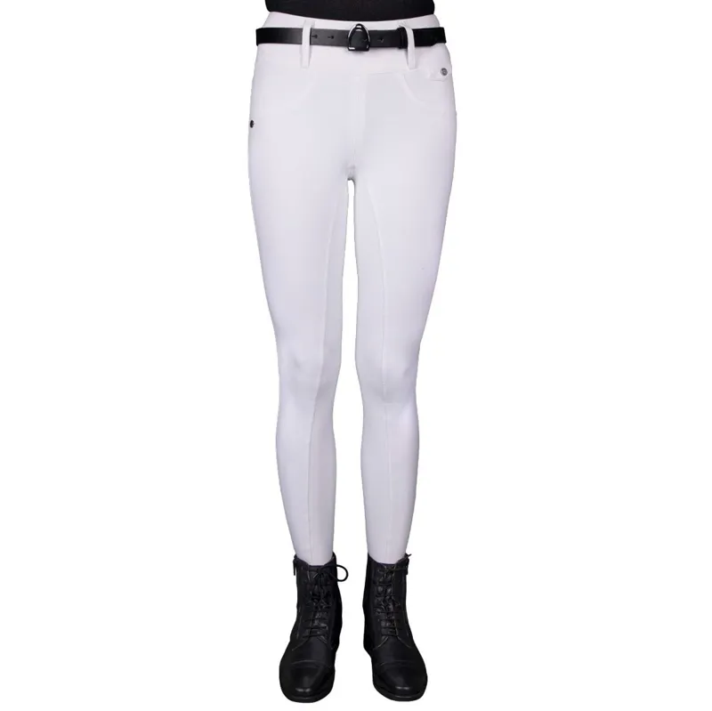 QHP Juliet Winter Full Grip Womens Riding Tights - White