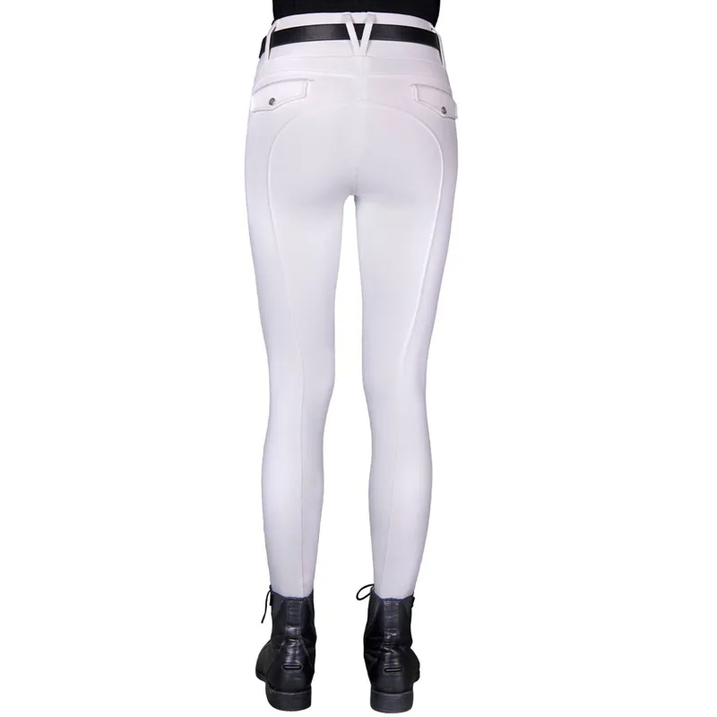 QHP Juliet Winter Full Grip Womens Riding Tights - White-3