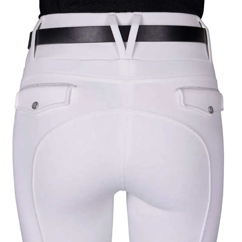 QHP Juliet Winter Full Grip Womens Riding Tights - White-1