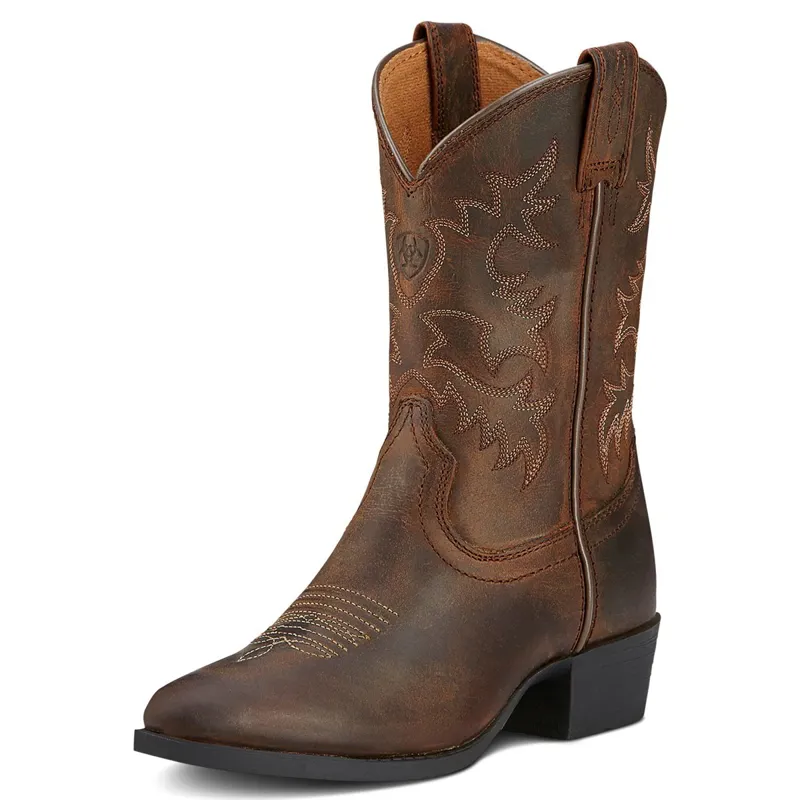 Ariat Heritage R Toe Junior Western Boots - Distressed Brown