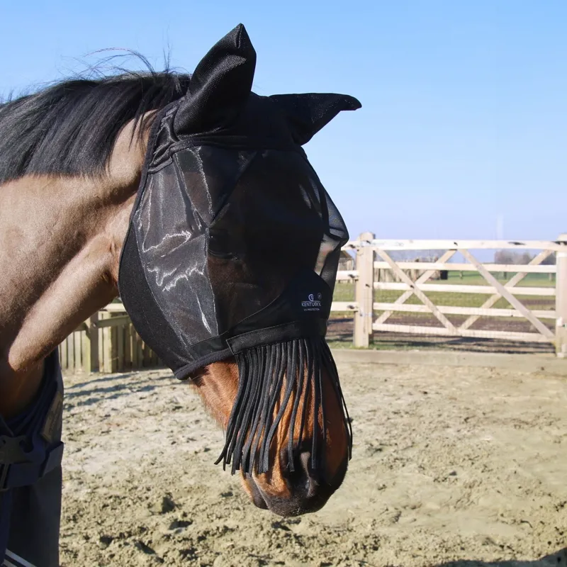 Kentucky Classic Fly Mask with Ears and Nose Tassels - Black