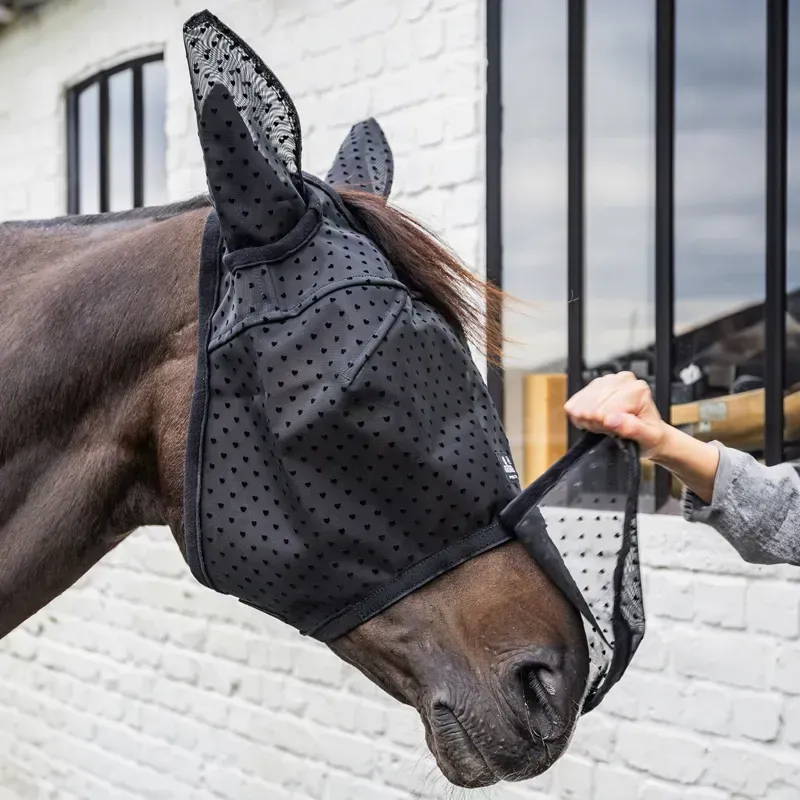 Kentucky Heart Fly Mask with Ears and Nose - Black-1