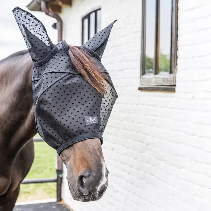 Kentucky Heart Fly Mask with Ears and Nose - Black-4