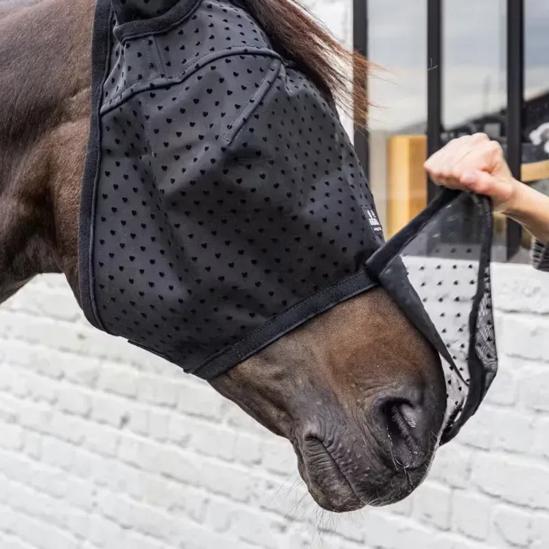 Kentucky Heart Fly Mask with Ears and Nose - Black-6