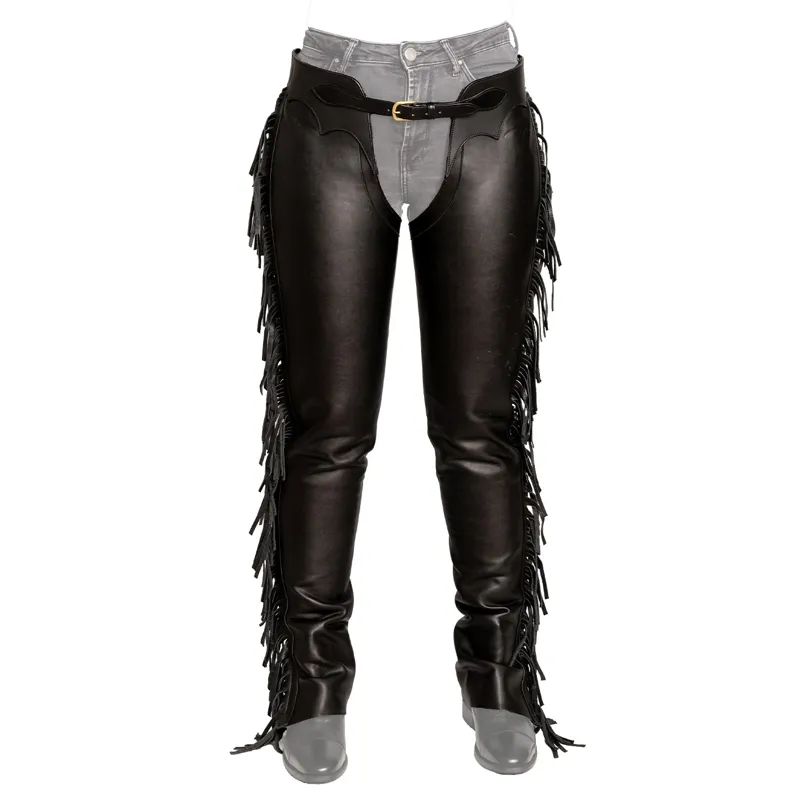 Dy'on Vegan Leather Full Chaps with Fringes - Brown