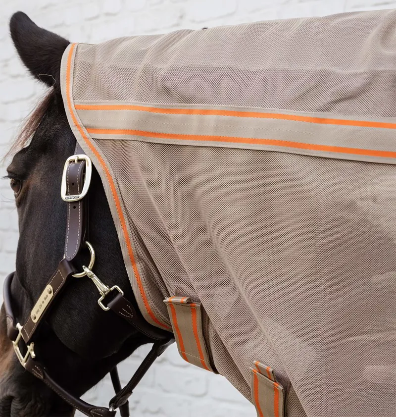 Kentucky Mesh Comfort Detachable Neck Fly Sheet - Beige/Orange-7