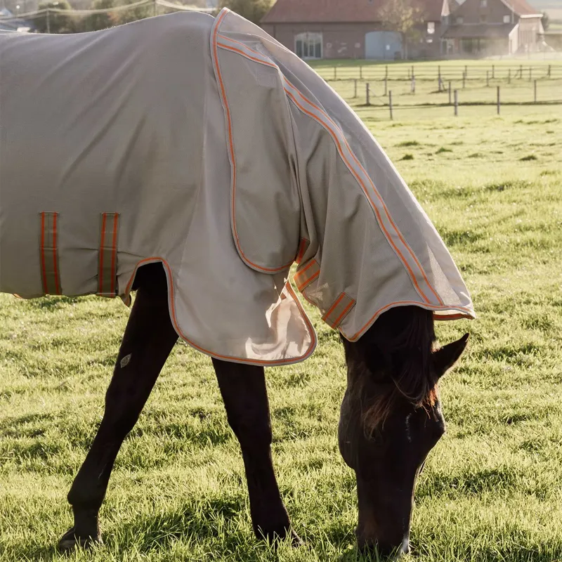 Kentucky Mesh Comfort Detachable Neck Fly Sheet - Beige/Orange-3