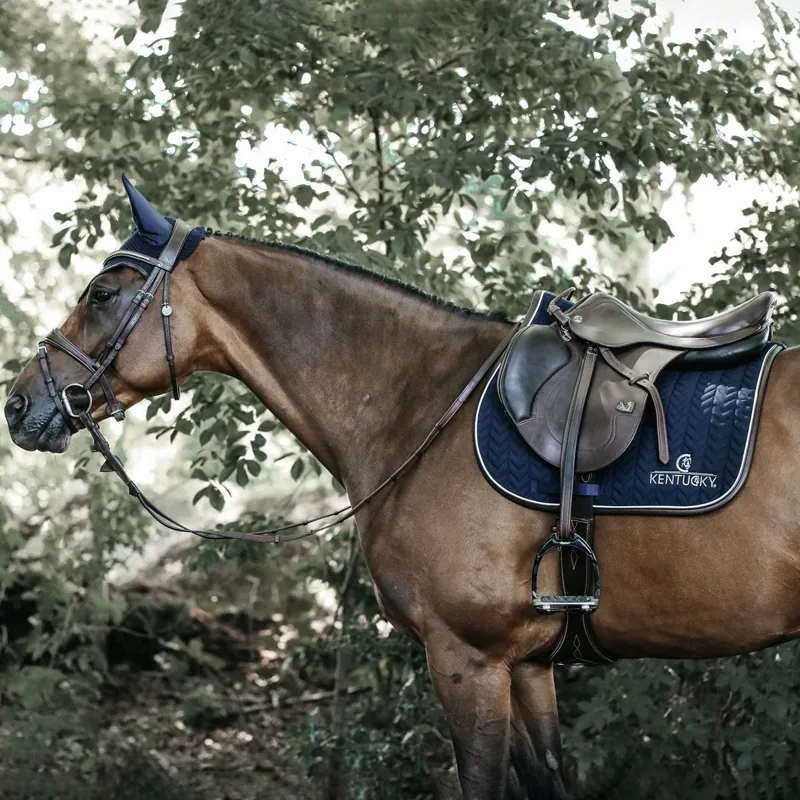 Kentucky Leather Fishbone Jumping Saddle Pad - Navy-4