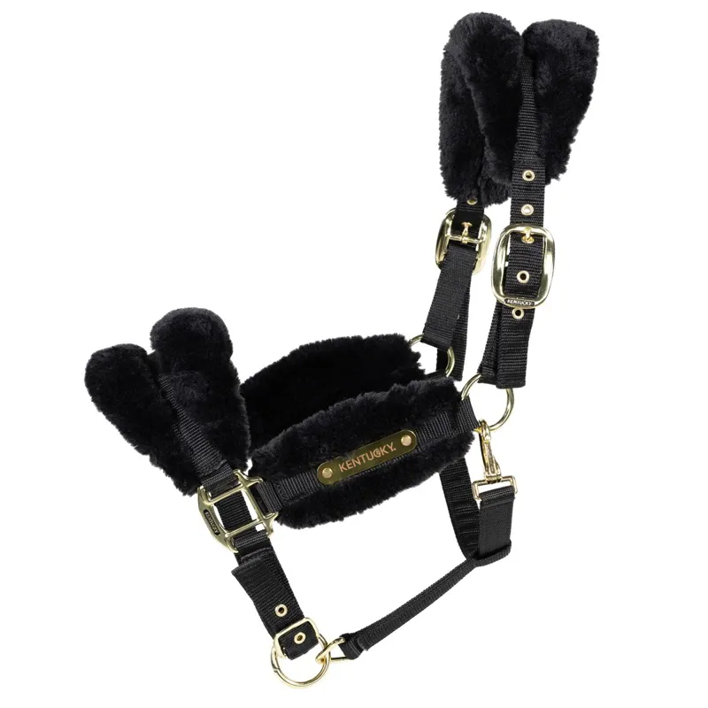 Kentucky Soft Nylon Sheepskin Halter - Black-1