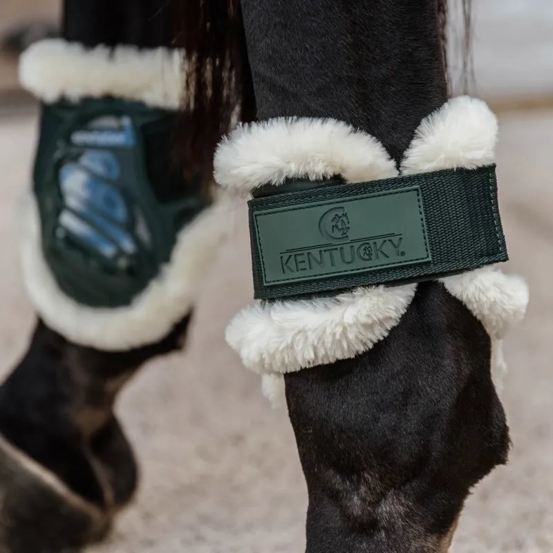 Kentucky Young Horse Vegan Sheepskin Fetlock Boots - Dark Green-2
