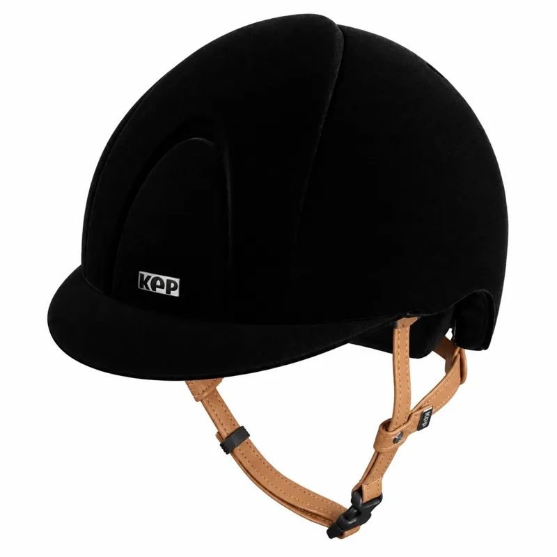 KEP Smart Nova Hunter Standard Velvet Riding Helmet - Black/Dark Beige