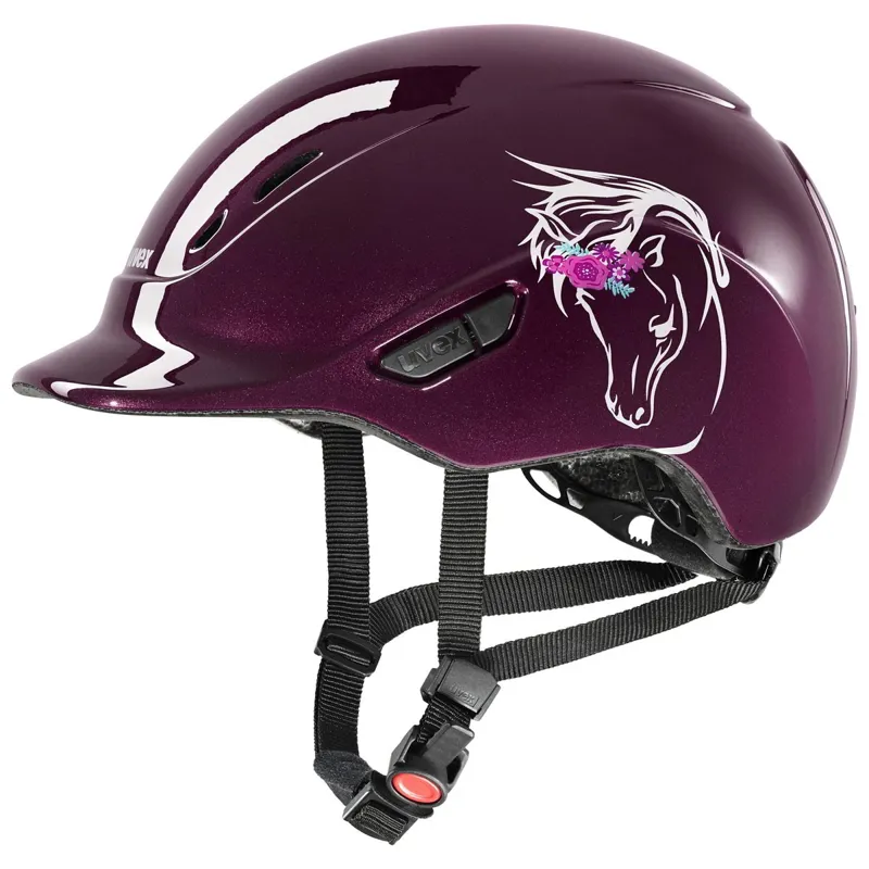 Uvex Kidoxx Dekor Riding Helmet - Flower Pony/Shiny Burgundy