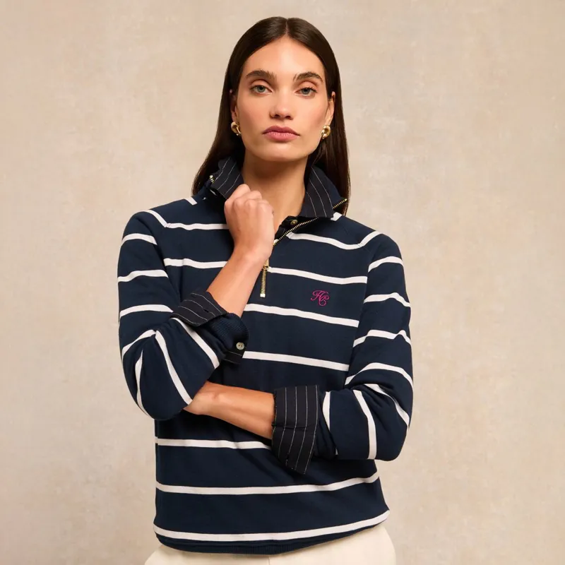 Holland Cooper Kingham Womens Quarter Zip - Ink Navy Stripe