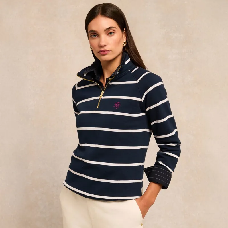 Holland Cooper Kingham Womens Quarter Zip - Ink Navy Stripe-2
