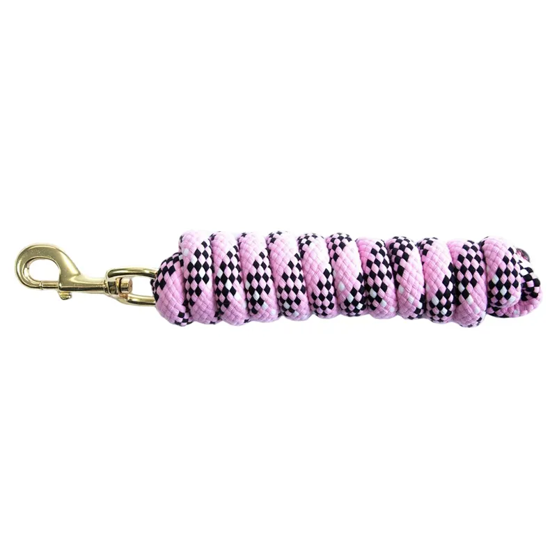 KM Elite Cotton Double Braid Lead Rope 7ft - Baby Pink/White