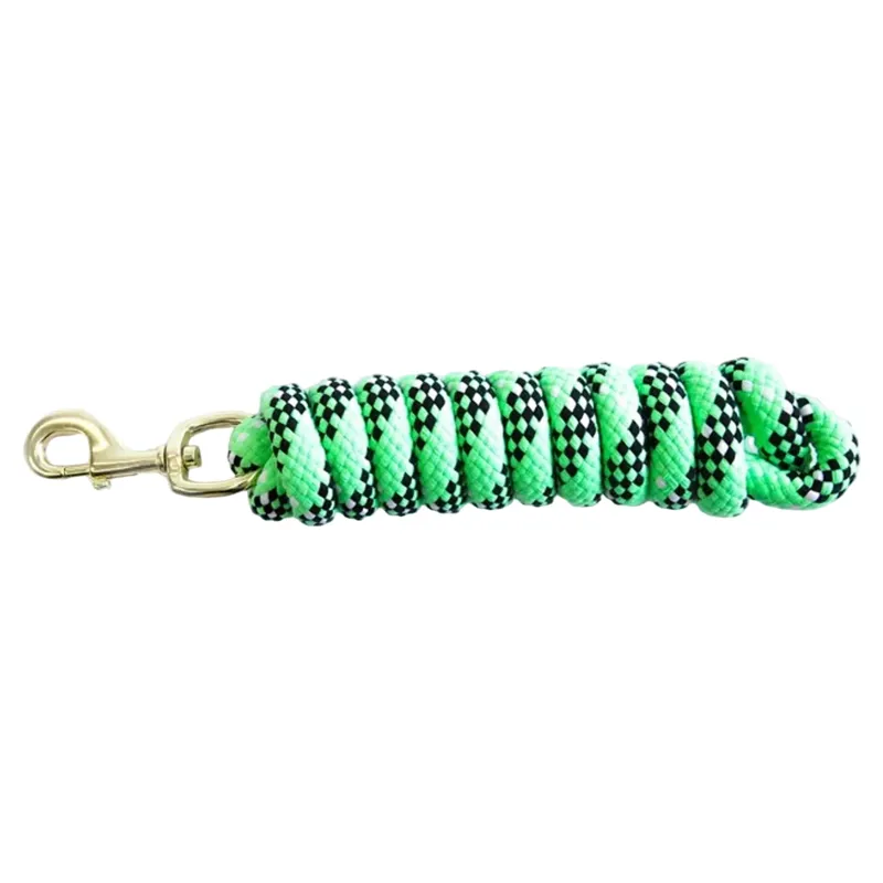 KM Elite Cotton Double Braid Lead Rope 7ft - Hot Green/White