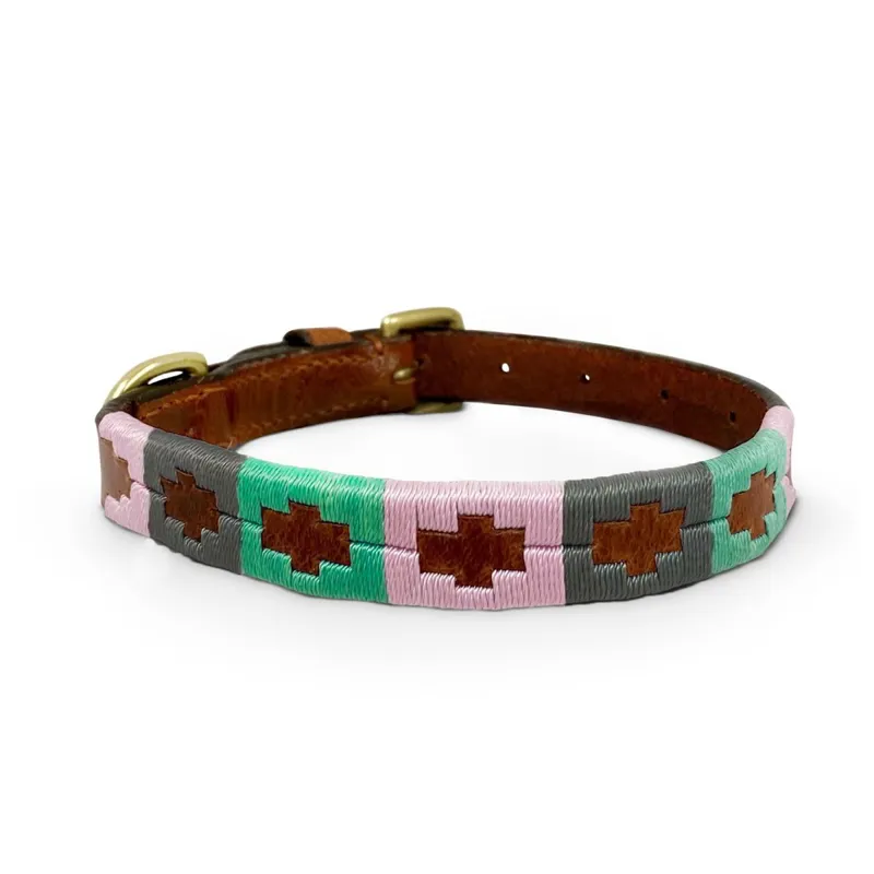 KM Elite Argentinian Dog Collar - Pink/Gray/Pastel Blue