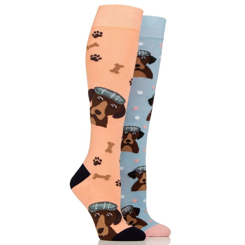 Sockshop Wild Feet Knee High Women's Socks 2 Pack - Dapper Dog
