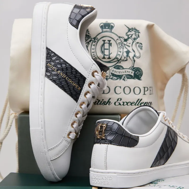 Holland Cooper Knightsbridge Ladies Court Sneakers - Black Croc-5