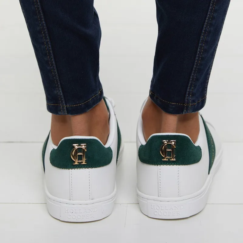 Holland Cooper Knightsbridge Ladies Court Sneakers - White/Green-5