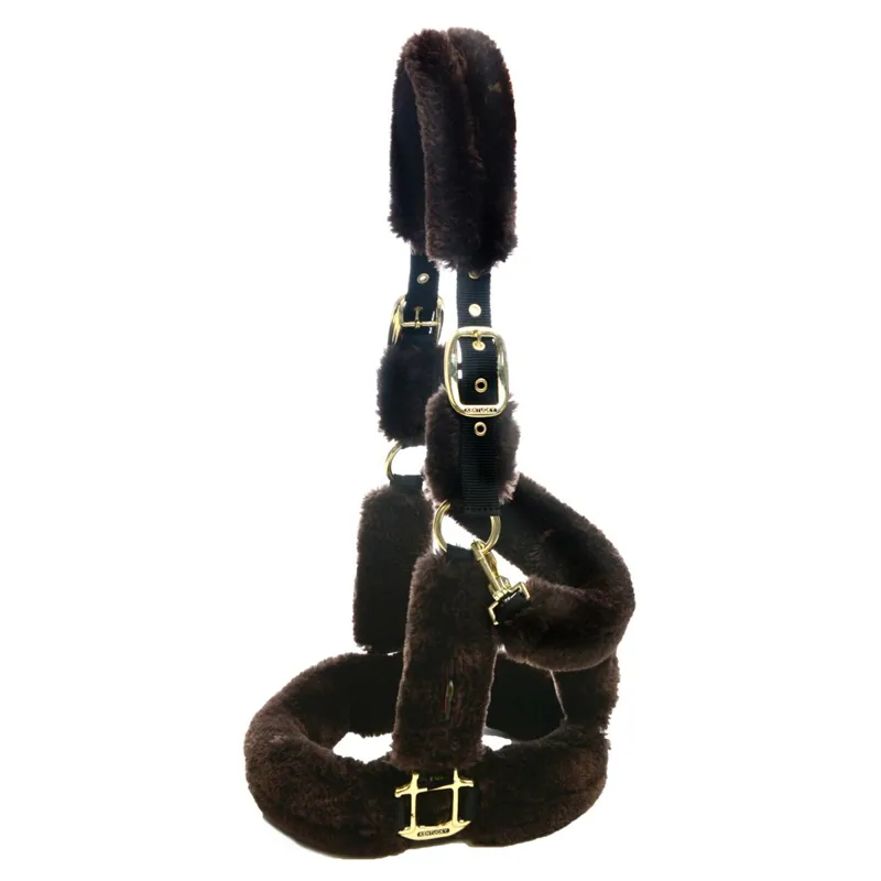 Kentucky Shipping Synthetic Sheepskin Halter - Brown-4