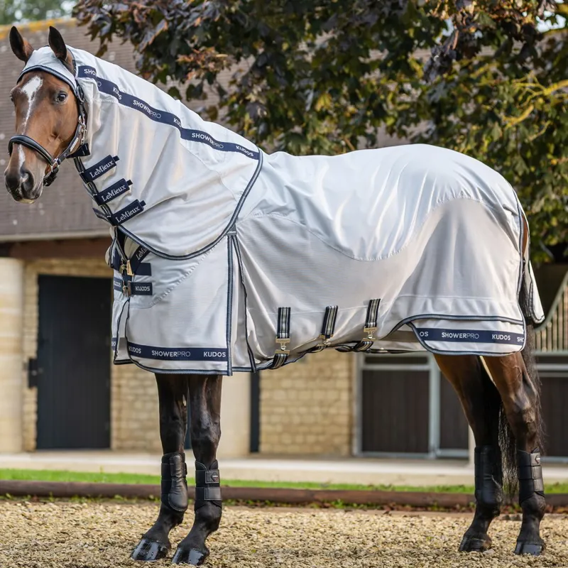 LeMieux Kudos Shower Pro Waterproof Detachable Neck Fly Sheet - Grey-2