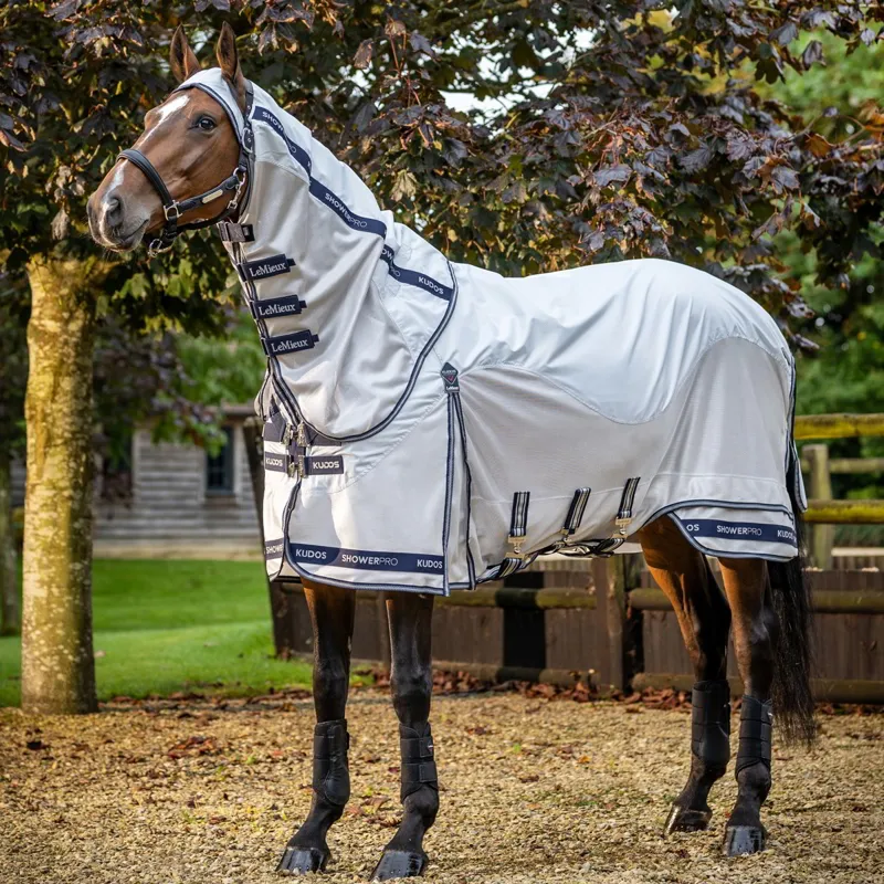 LeMieux Kudos Shower Pro Waterproof Detachable Neck Fly Sheet - Grey-1