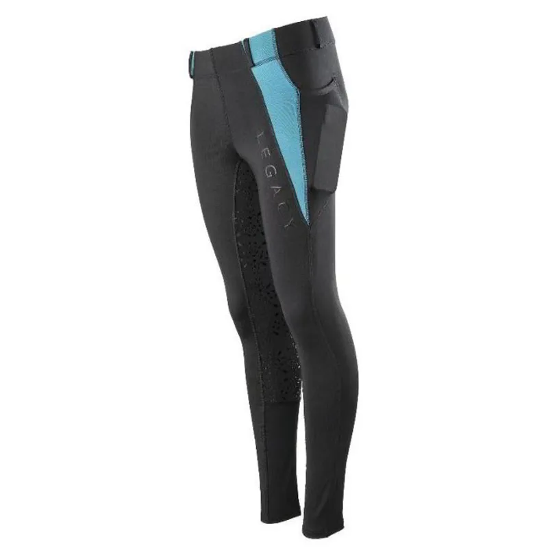 Legacy Junior Full Grip Riding Tights - Black/Turquoise-1