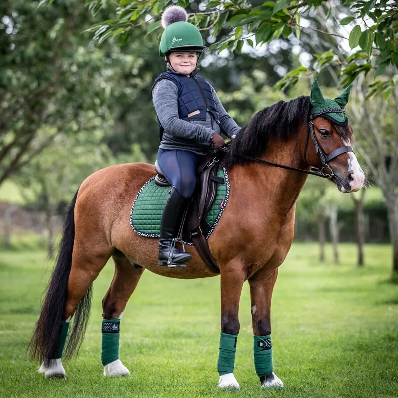LeMieux Pom Helmet Cover - Hunter Green/Grey-5