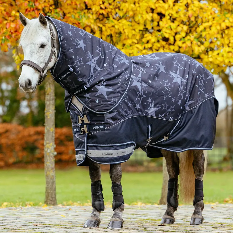 LeMieux Arika Star Detachable Neck 200g Turnout Blanket - Navy-2