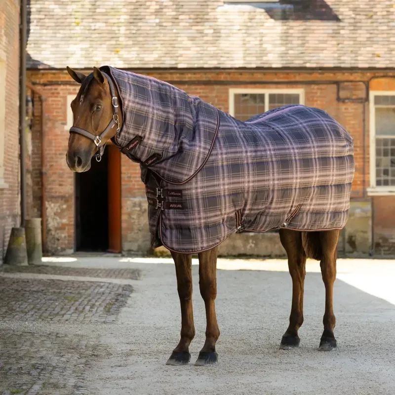 LeMieux Arika Heritage Check 100g Detachable Neck Stable Blanket - Cocoa-4