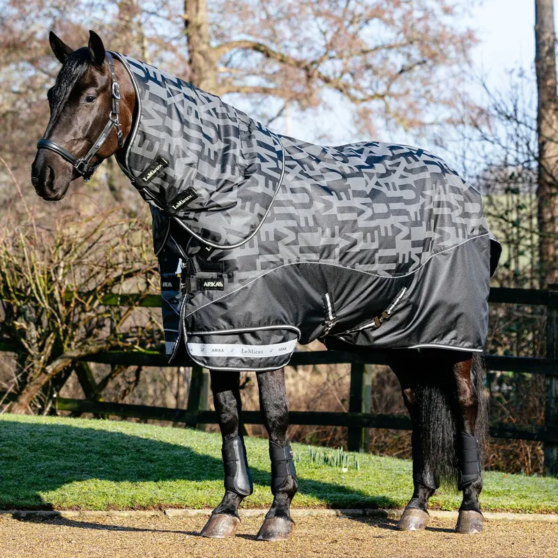 LeMieux Arika 600D Reflective Detachable Neck 0g Turnout Blanket - Black-1