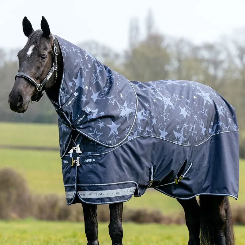 LeMieux Arika Star Detachable Neck 100g Turnout Blanket - Navy-3