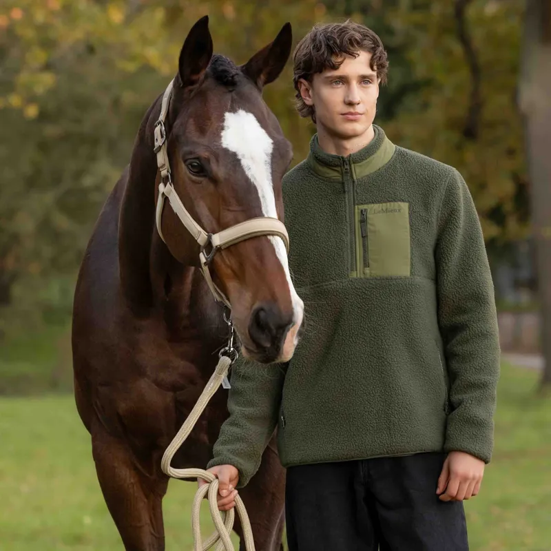 LeMieux Mens Borg Quarter Zip Fleece - Olive-4