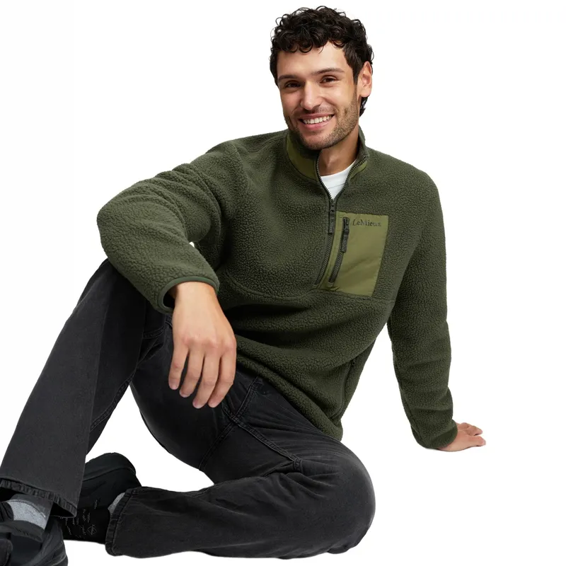 LeMieux Mens Borg Quarter Zip Fleece - Olive-3