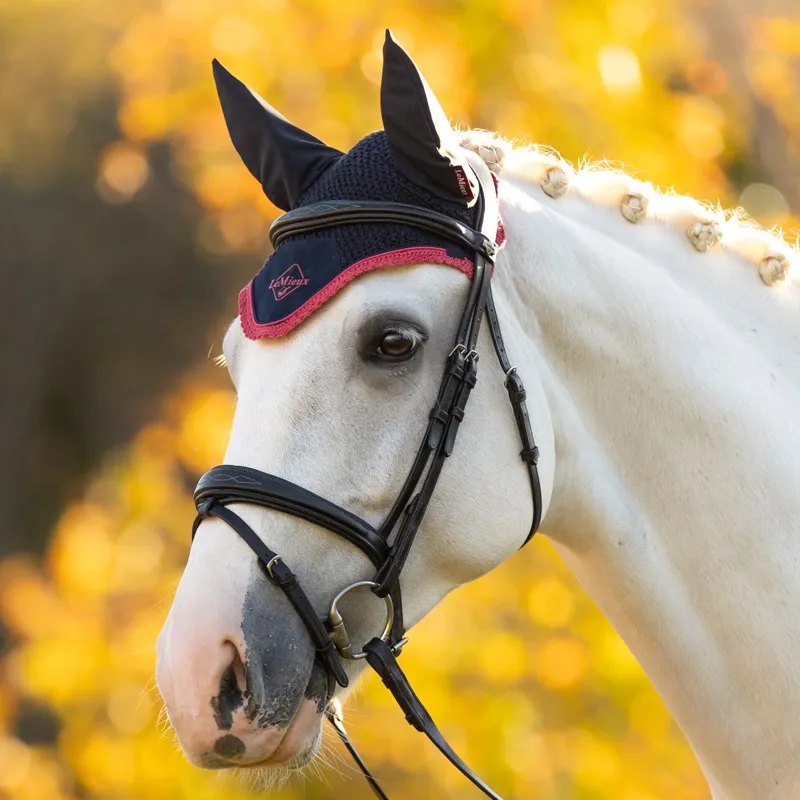 LeMieux Classic Fly Bonnet - Navy/Cranberry-1