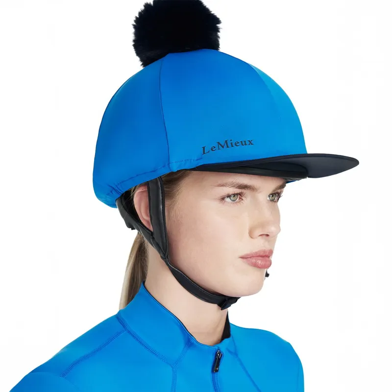 LeMieux Classique Pom Helmet Cover - Benetton Blue-3