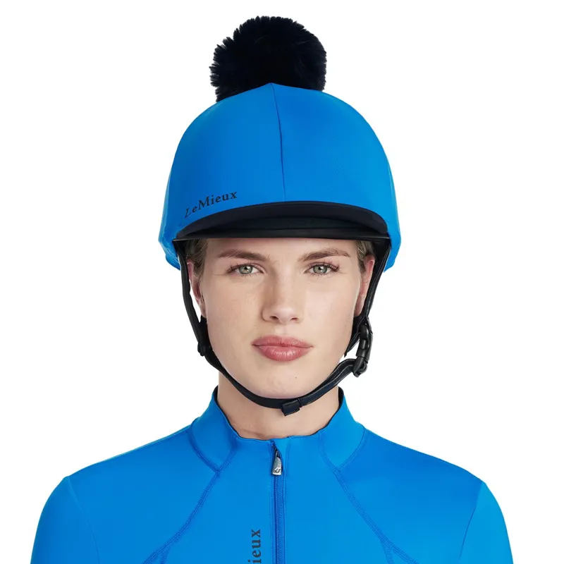LeMieux Classique Pom Helmet Cover - Benetton Blue-2