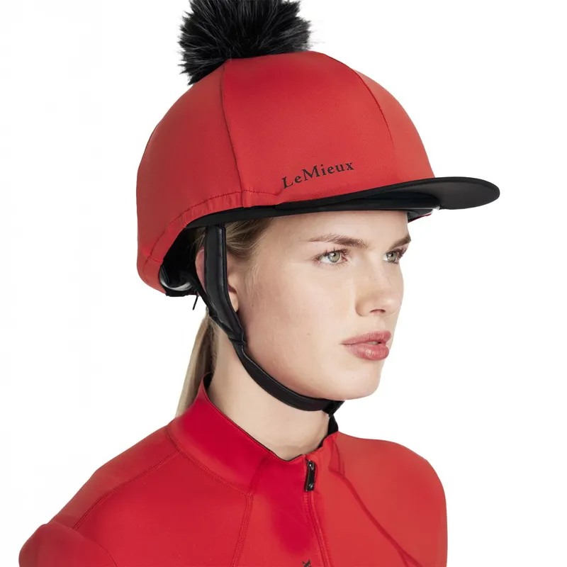LeMieux Classique Pom Helmet Cover - Chilli-4