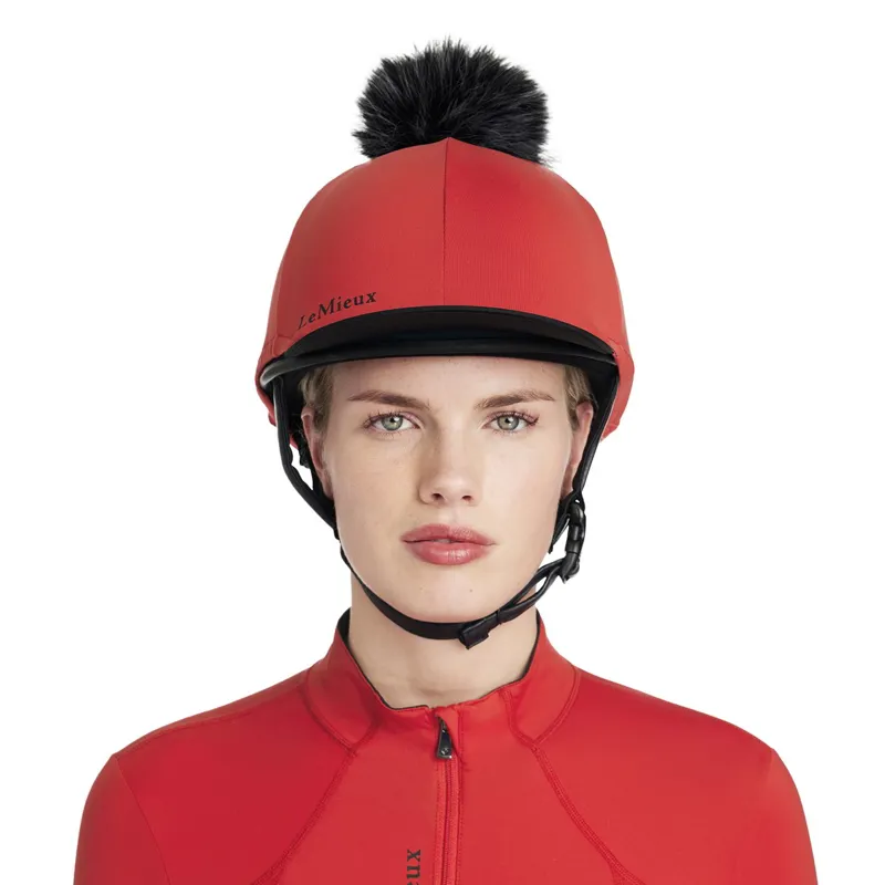 LeMieux Classique Pom Helmet Cover - Chilli-2