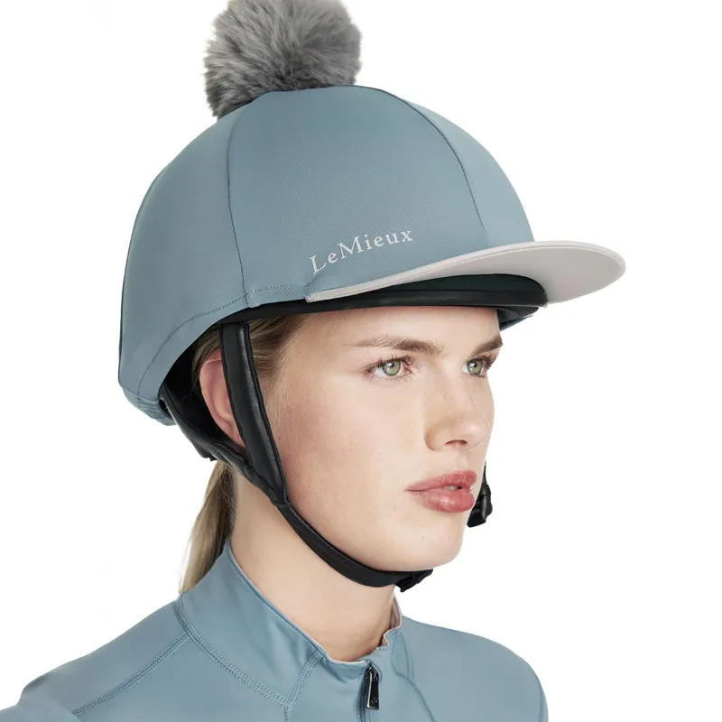 LeMieux Classique Pom Helmet Cover - Ice Blue-4