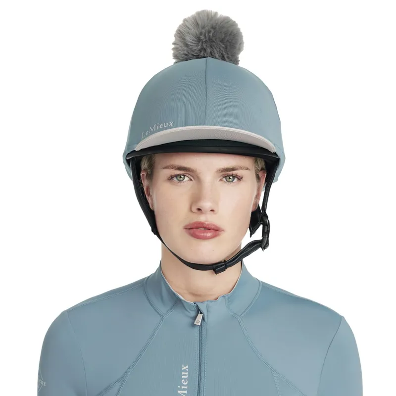 LeMieux Classique Pom Helmet Cover - Ice Blue-2