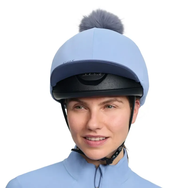 LeMieux Classique Pom Helmet Cover - Powder Blue-4