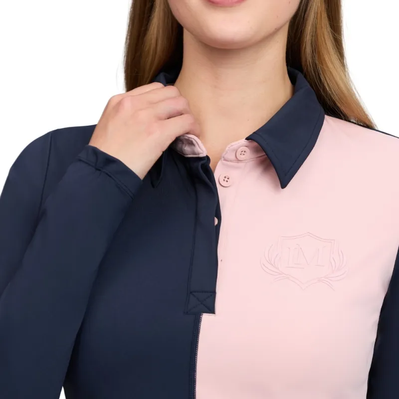 LeMieux Harlequin Womens Rugby Shirt Base Layer - Petal/Navy-2