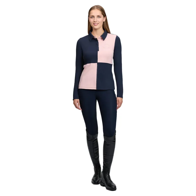 LeMieux Harlequin Womens Rugby Shirt Base Layer - Petal/Navy-5