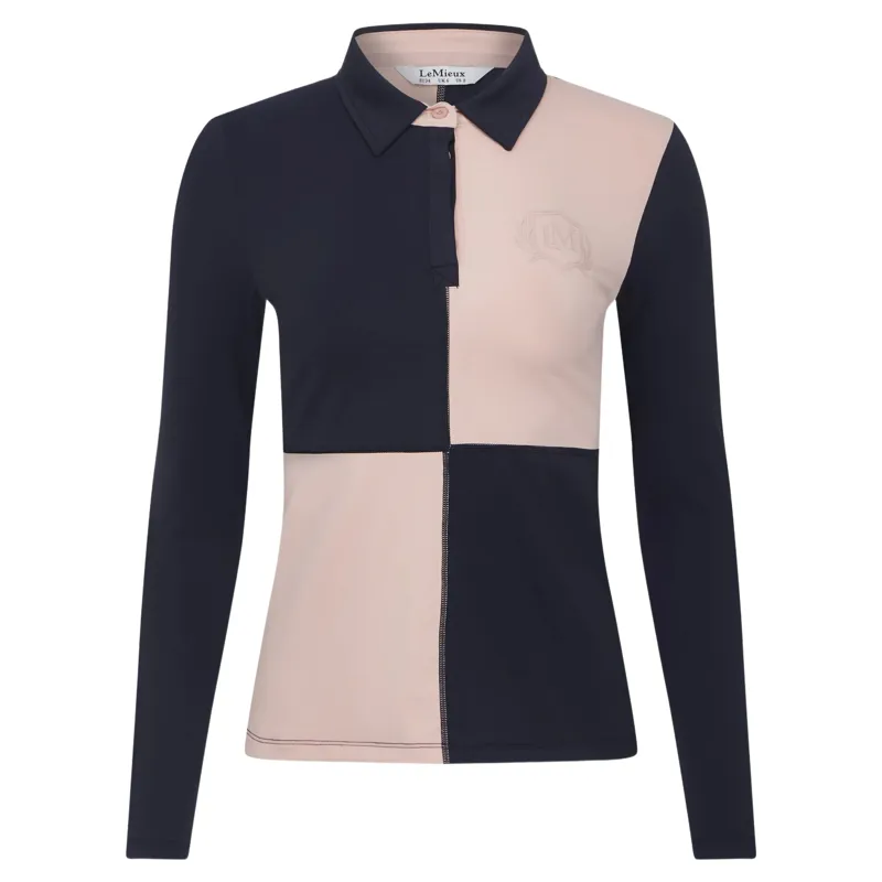 LeMieux Harlequin Womens Rugby Shirt Base Layer - Petal/Navy-1