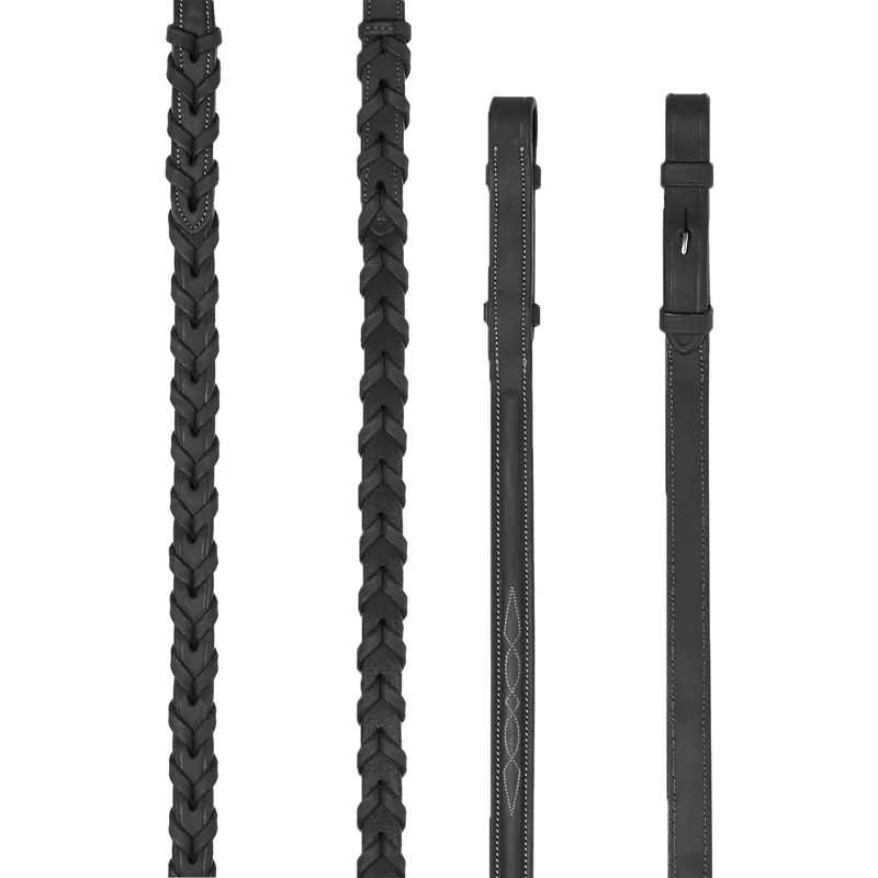 LeMieux Hunter Leather Laced Reins with Stitching - Black/Silver