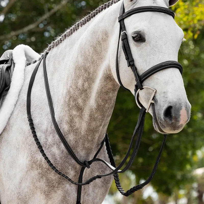 LeMieux Hunter Leather Laced Reins with Stitching - Black/Silver-1
